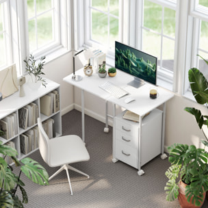 Bureau pliable sur roulettes avec rangement 3 tiroirs dim. totales 105x51x75,5cm métal effet bois blanc