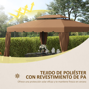 Techo de Repuesto para Cenador con Doble Techo 4x3 m Cubierta de Repuesto para Pabellón Gazebo Exterior con 8 Orificios de Drenaje Café