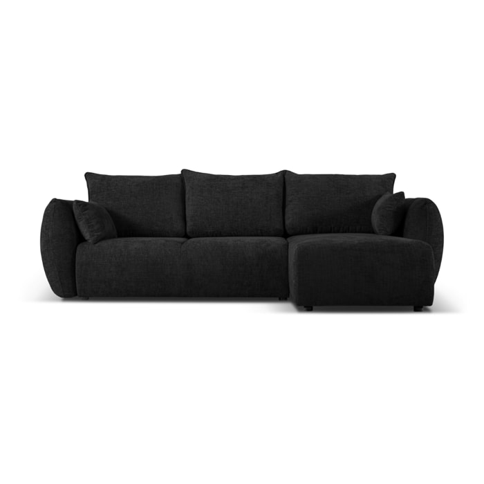 Canapé d'angle droit convertible avec coffre de rangement "Matera" 4 places en chenille noir