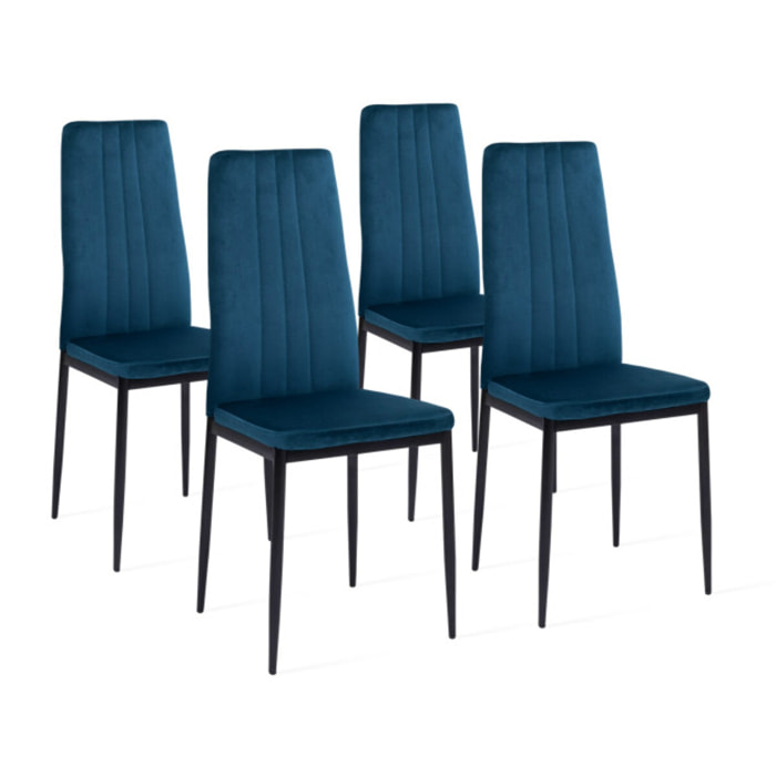 Chaises Jade en velours et pieds noirs - Bleu