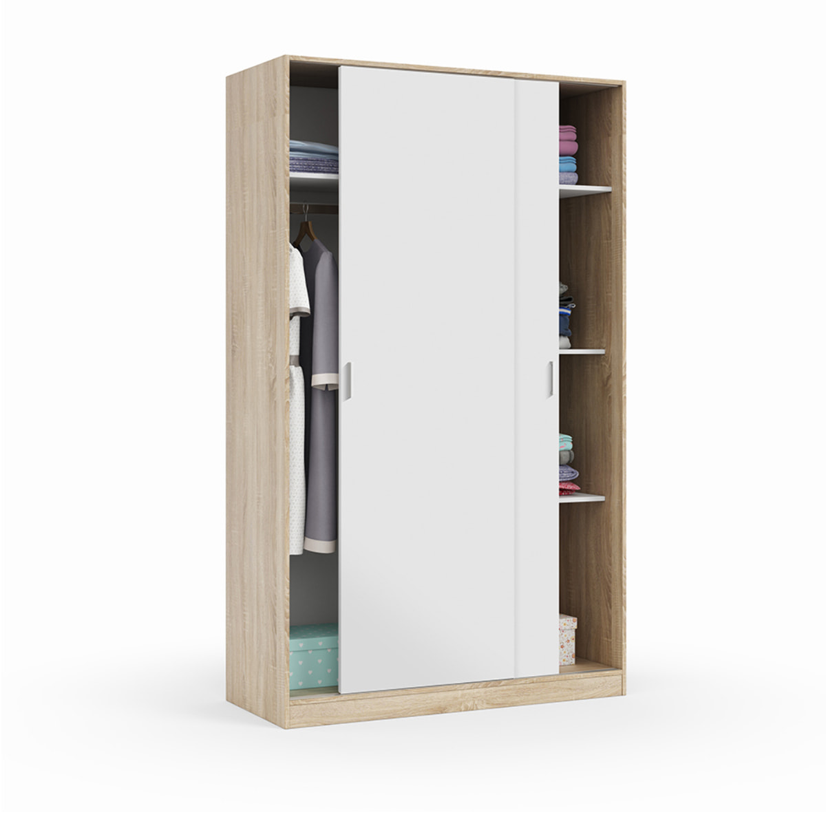 Armario 2 Puertas Correderas 120x210x50 Cm Roble Canadian/blanco