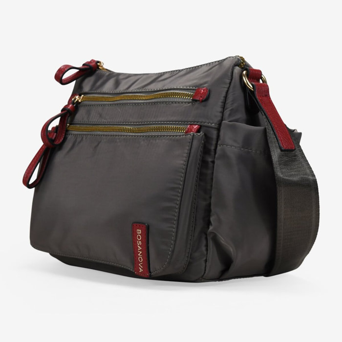 Bolso bandolera visón con cremalleras metálicas