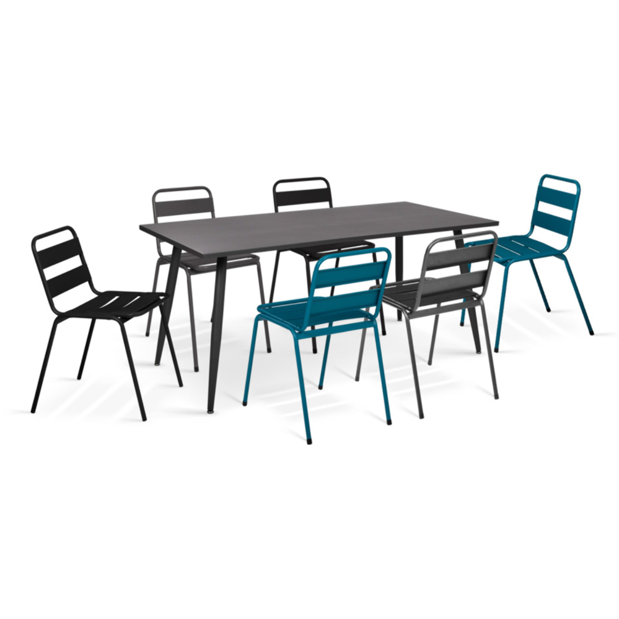 Chaises de jardin empilables en acier gris, noir et bleu - lot de 6