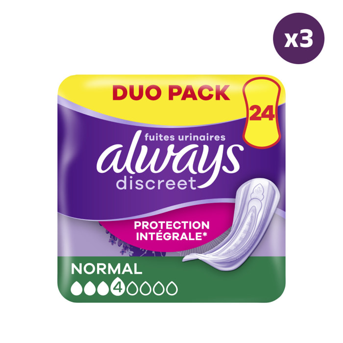 3x24 Serviettes pour Fuites Urinaires Always Discreet - Normal