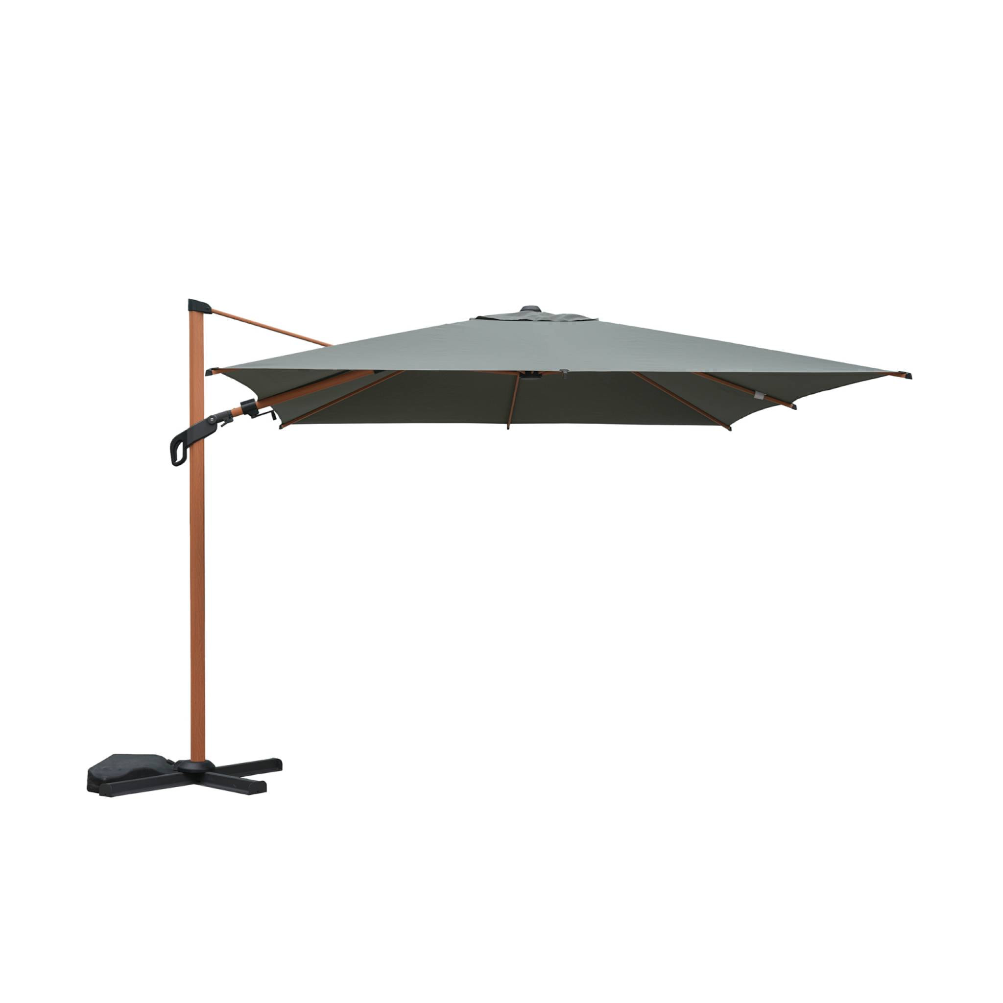 Parasol déporté ETRETAT carré kaki 3x3m. mât effet bois
