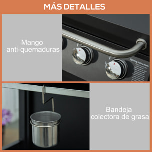 Barbacoa de Gas con 3 Quemadores 8,7 KW Termómetro 2 Parrillas de Gas con 2 Mesas Laterales Armario de 2 Puertas 4 Ruedas y Frenos Acero al Carbono para BBQ 121x55x109 cm Negro