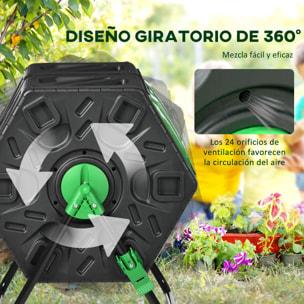 Compostador Giratorio de 130L Contenedor de Compostaje de Jardín de Doble Cámara Compostadora con Aberturas de Ventilación y Patas de Acero 67x60x77 cm Negro