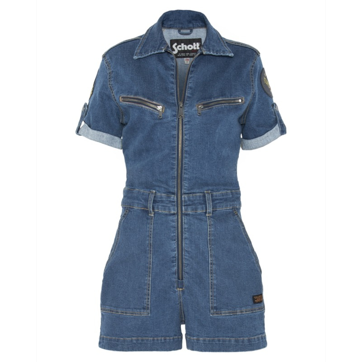 TRSWIFT2W SHORT JUMPSUIT WITH MILITARY BADGES IN STRETCH DENIM  97% COTTON 3% ELASTANE Blu