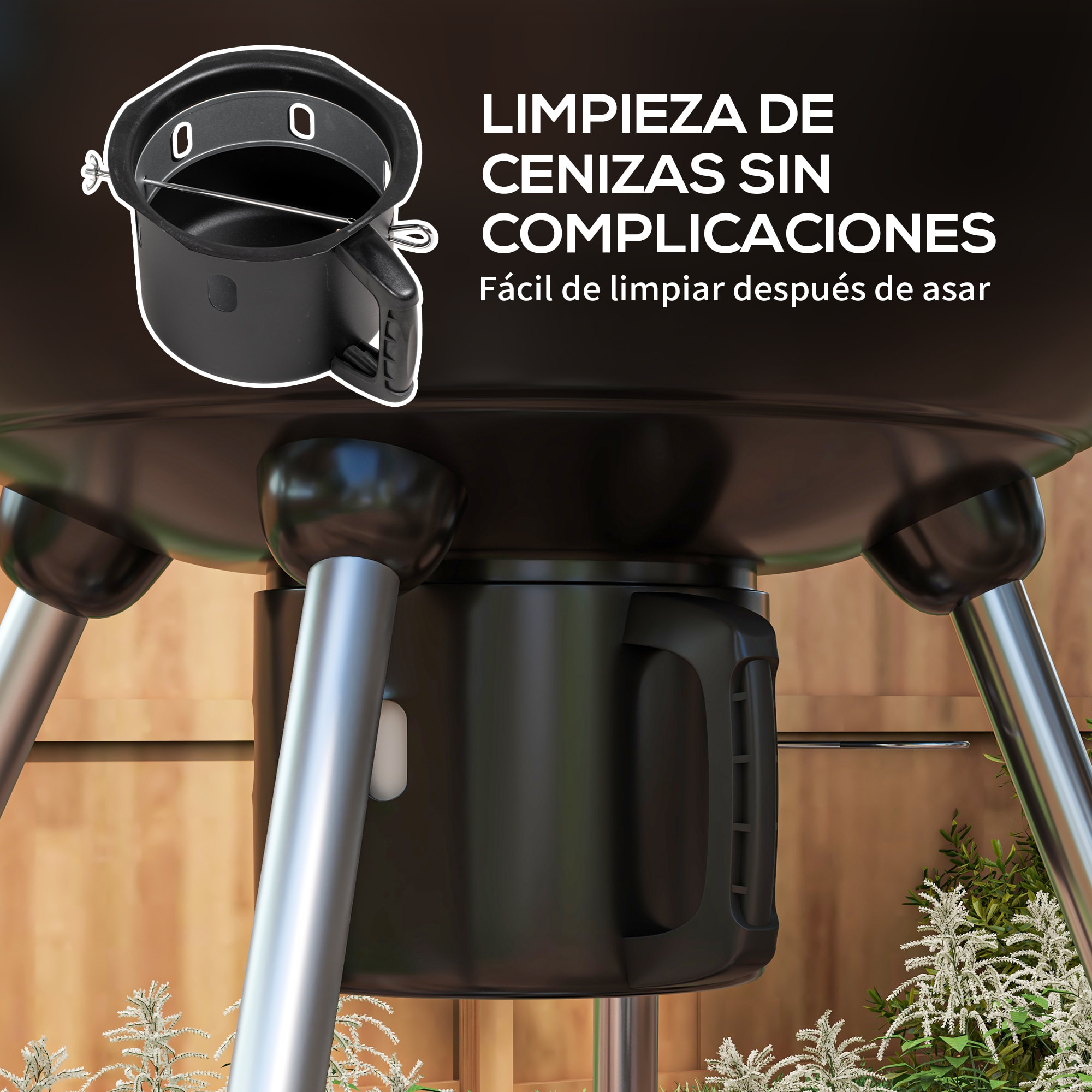 Barbacoa de Carbón Barbacoa Portátil con 2 Ruedas Estantes Plegables Termómetro y Parrilla Metálica para Pícnic Camping 117x68x91 cm Negro