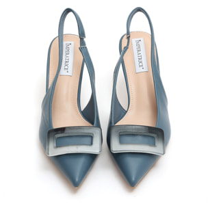 Dècolletè slingback in simil pelle con applicazione sulla punta