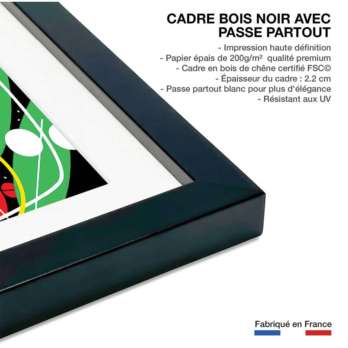 Affiche collage french kiss Affiche + cadre en bois - Noir