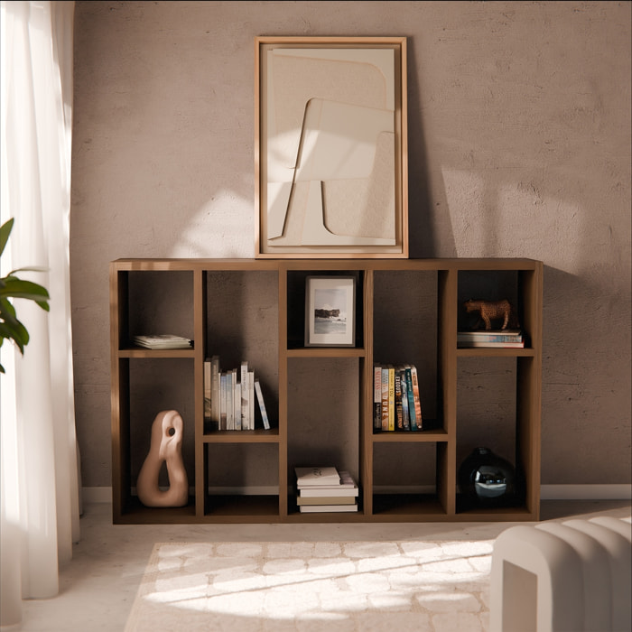 Etagère bibliothèque décor bois asymétrique 5 niveaux 10 compartiments BASIKS