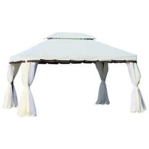 Cenador de Jardín 4x3 m Gazebo de Aluminio con Techo de Ventilación 4 Cortinas Laterales 4 Mosquiteras y 8 Orificios de Drenaje para Fiestas Eventos Exterior Blanco