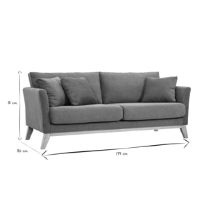 Canapé scandinave déhoussable 3 places en tissu chenille terre brûlée et bois clair OSLO