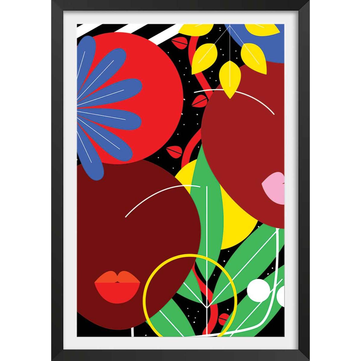 Affiche collage french kiss Affiche + cadre en bois - Noir