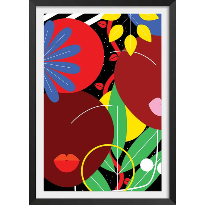 Affiche collage french kiss Affiche + cadre en bois - Noir