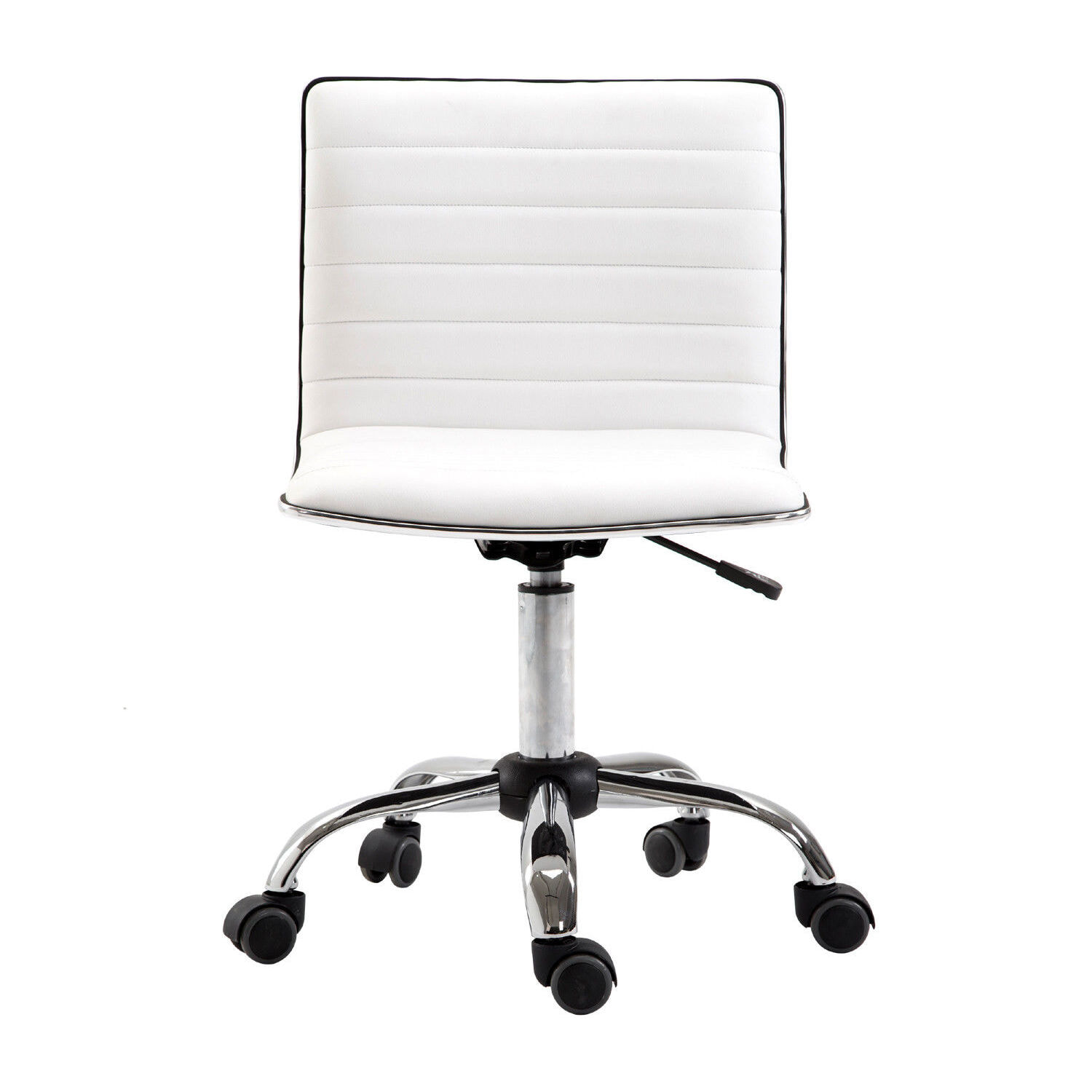 Chaise de bureau design style Chesterfield acier chromé revêtement synthétique blanc