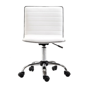 Chaise de bureau design style Chesterfield acier chromé revêtement synthétique blanc