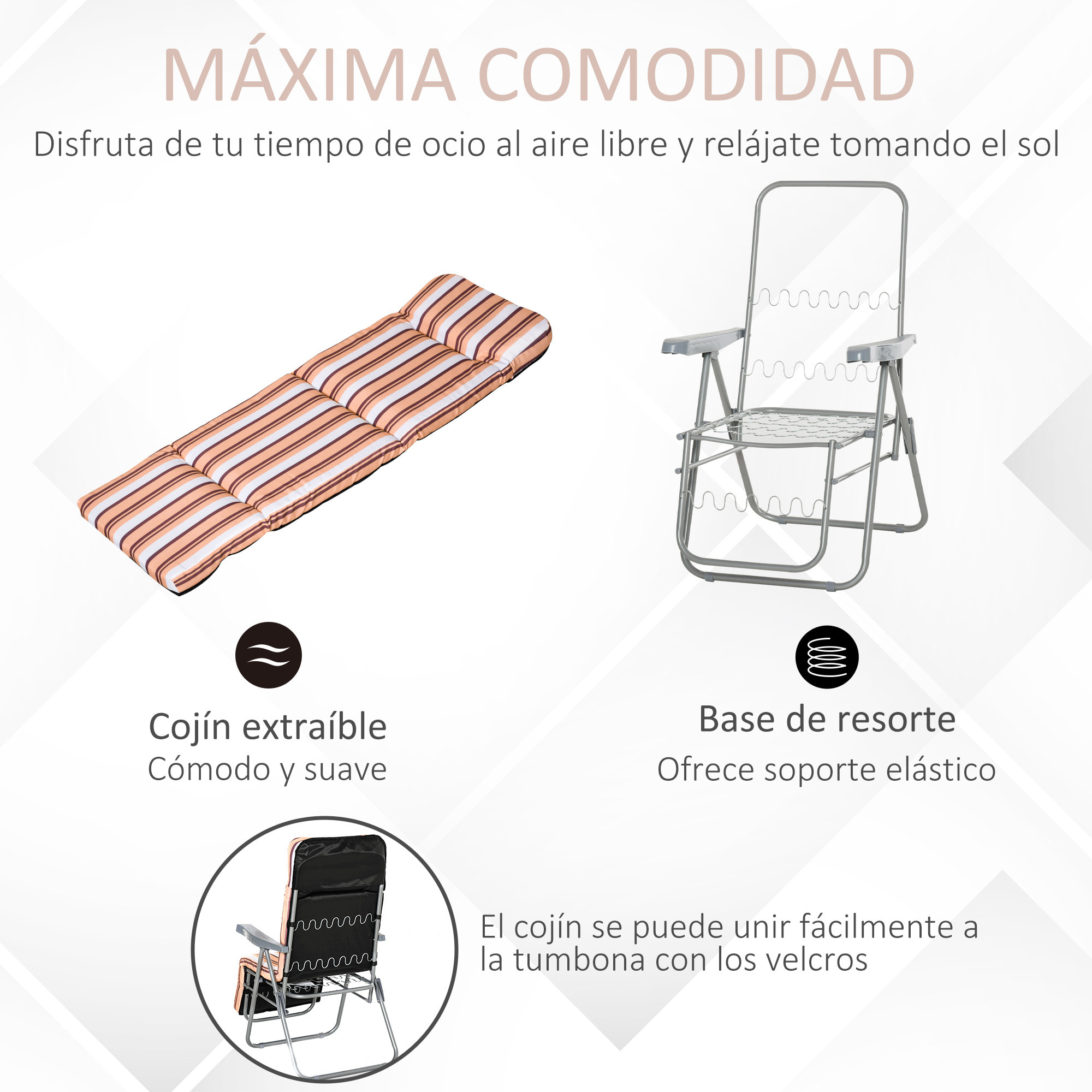 2 Tumbonas Plegables de Jardín Sillas de Gravedad Cero de Acero con Cojín Acolchado Respaldo Ajustable en 5 Posiciones y Reposapiés 60x75x65-102 cm Rayas Naranja