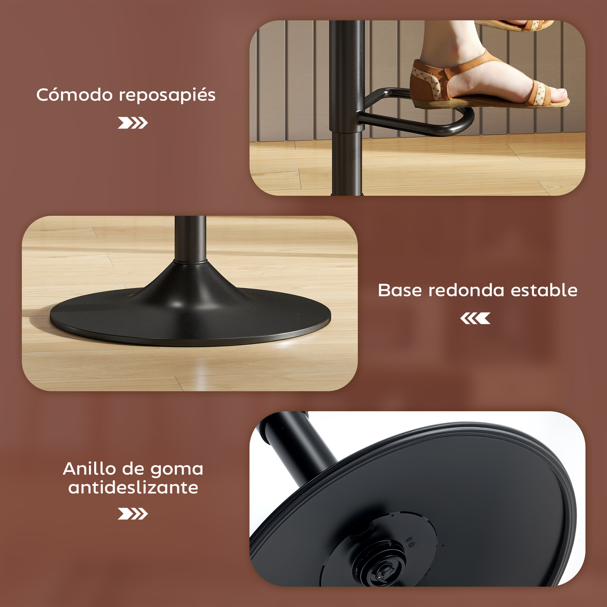 Juego de 2 Taburetes de Bar Taburetes Altos de Cocina Regulable en Altura 84-104 cm con Respaldo y Reposapiés Tapizado en PU Giratorio en 360° para Comedor Mostrador Marrón