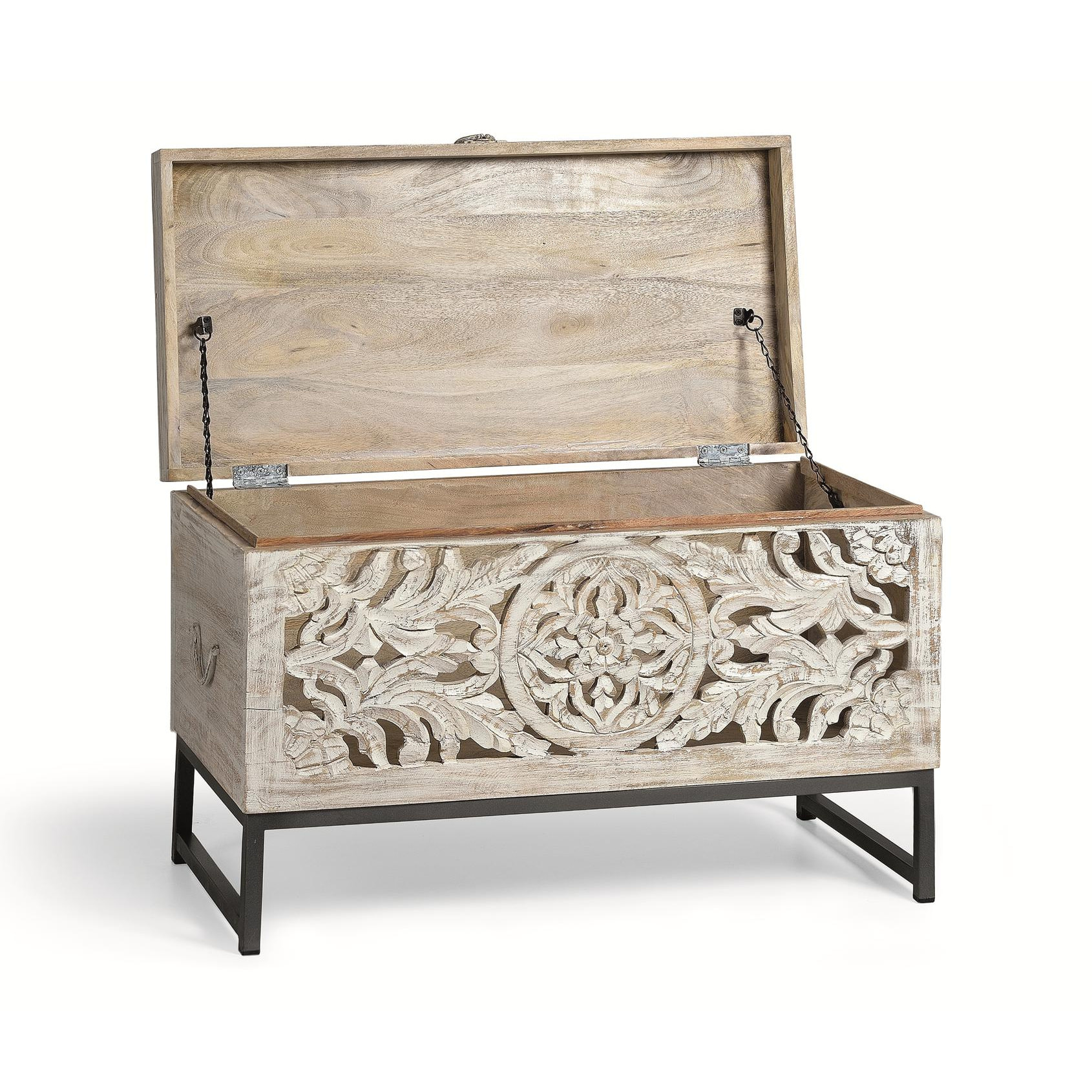 Baúle de Madera de Mango 80 Cm Estilo Étnico Boho Tallado