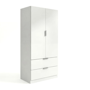 Armario de 2 puertas y 2 cajones en blanco 81,5x180 cm Lark Blanco
