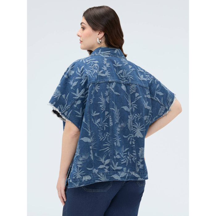 Fiorella Rubino - Camicia in denim con motivo jacquard foliage - Blu