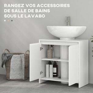 Meuble sous vasque design contemporain 2 portes étagère dim. 60L x 30l x 60H cm blanc