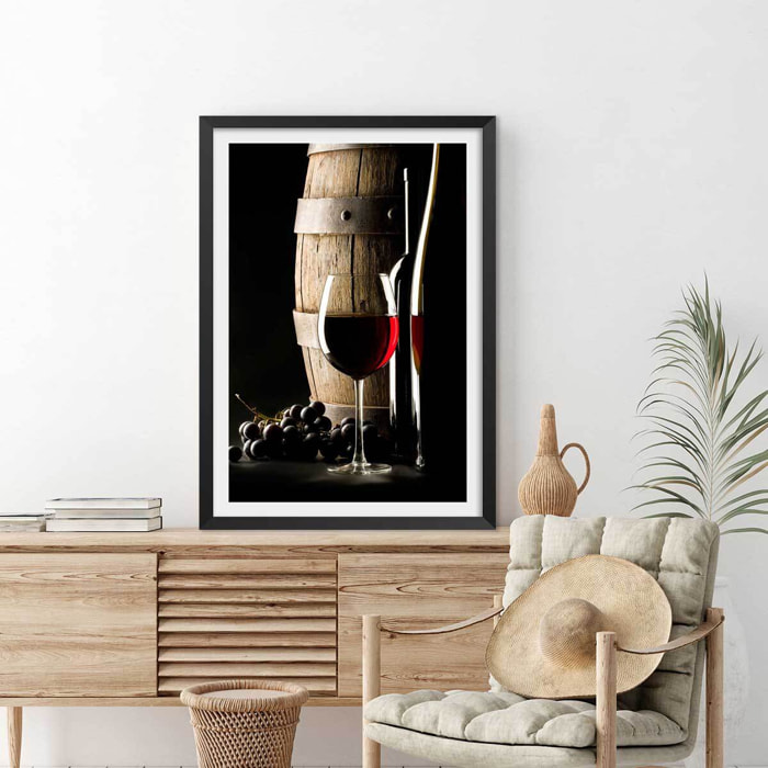 Affiche cuisine vin rouge Affiche + cadre en bois - Noir