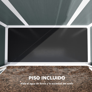 Caseta de Jardín Exterior, 0,81 m², 134x68,5x170 cm, Cobertizo de Jardín Exterior de Plástico con Suelo, 2 Estantes Plegables, Puertas Dobles con Pestillo para Almacenaje Herramientas, Gris