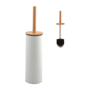 Brosse wc avec support Acier & Bambou ADONIS Blanc mat - Poils résistants en silicone Spirella