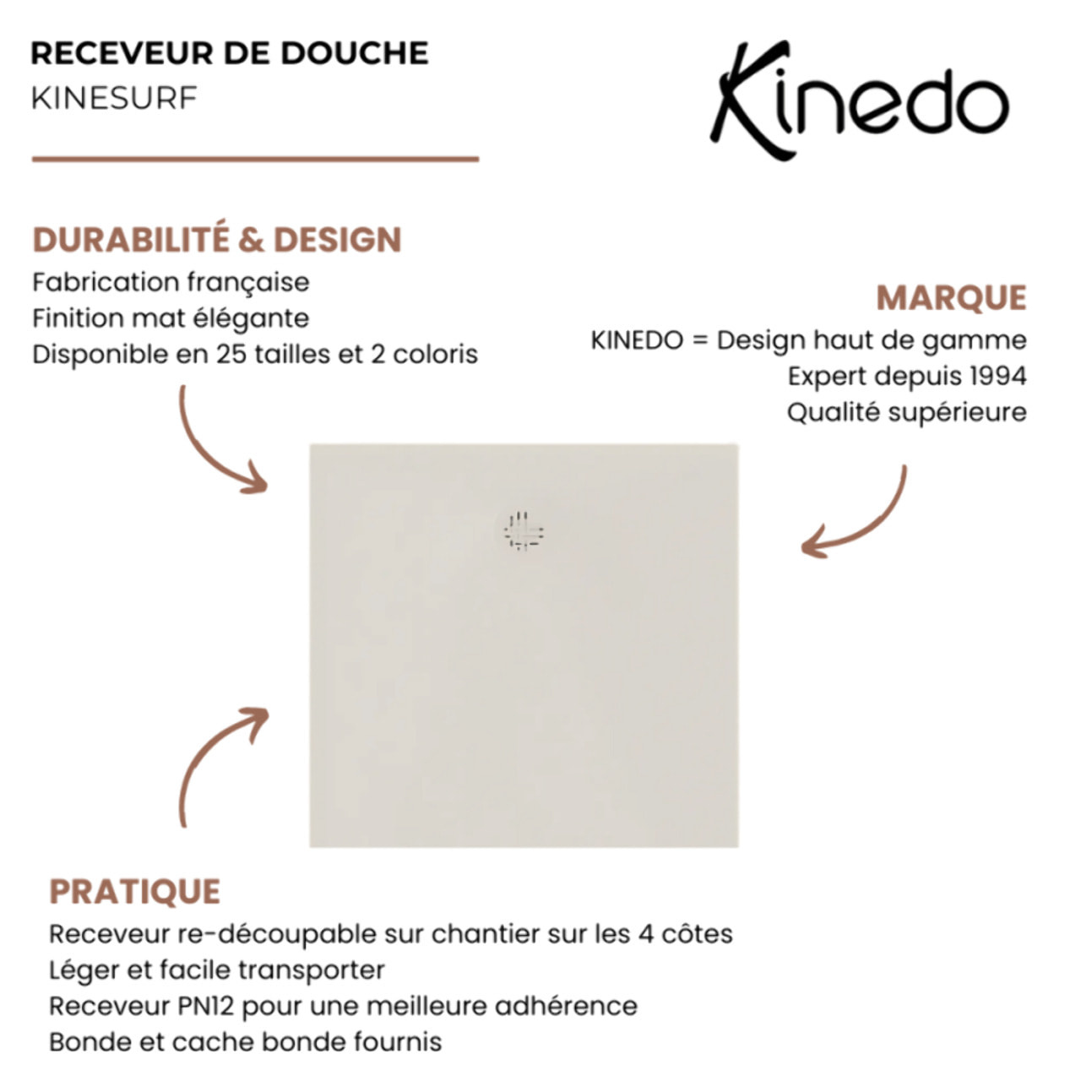 Receveur KINEDO Kinesurf Nova 140X90 Lin mat
