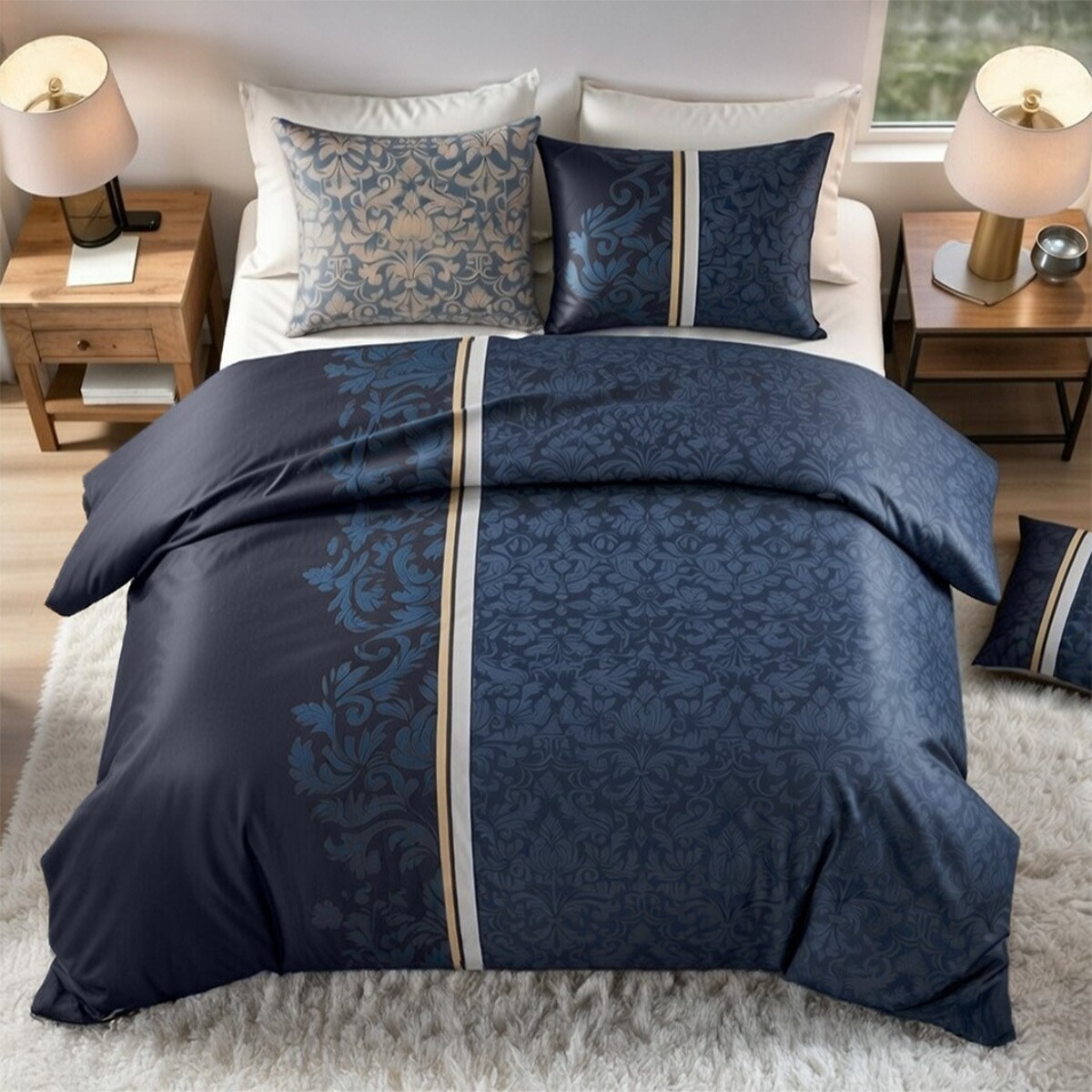 Parure housse de couette 100% coton 57fils + 2 taies Arabesque