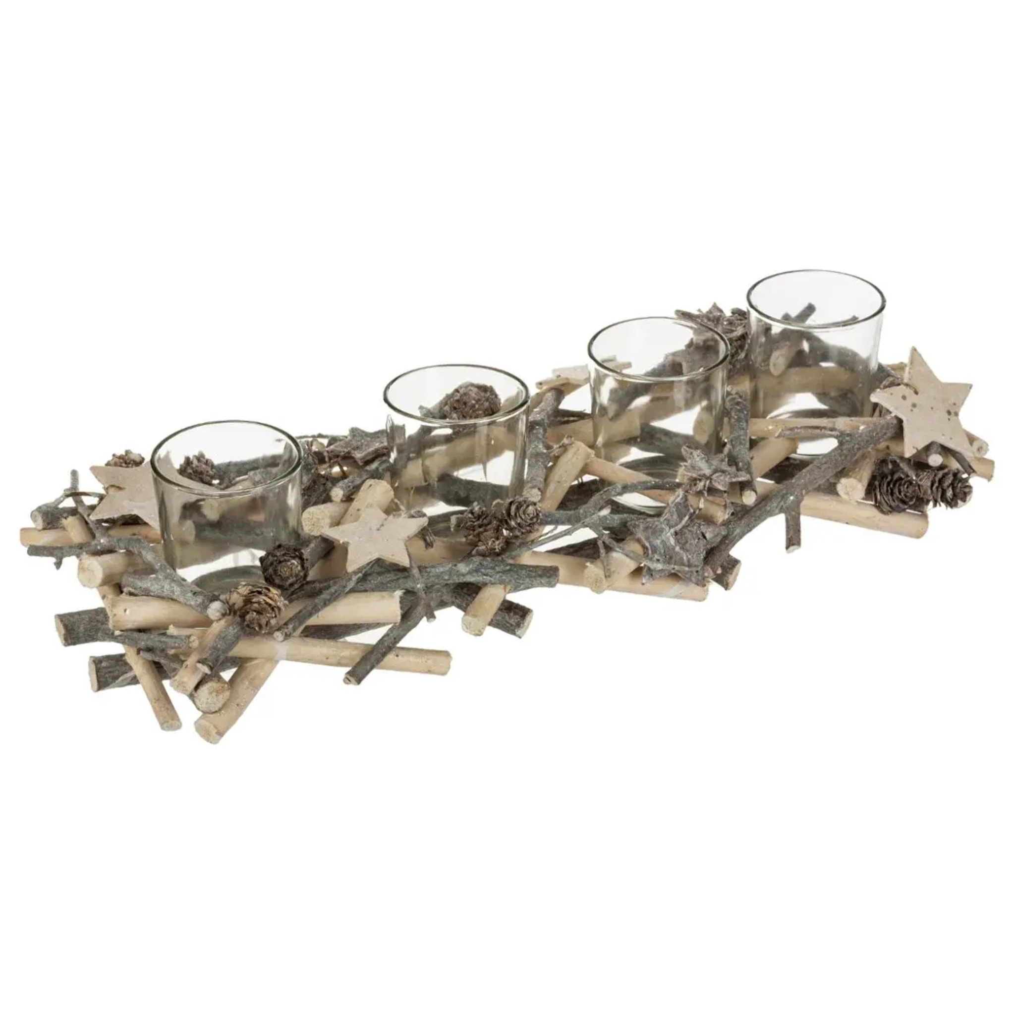 Photophore centre de table buche avec 4 photophores bois blanc