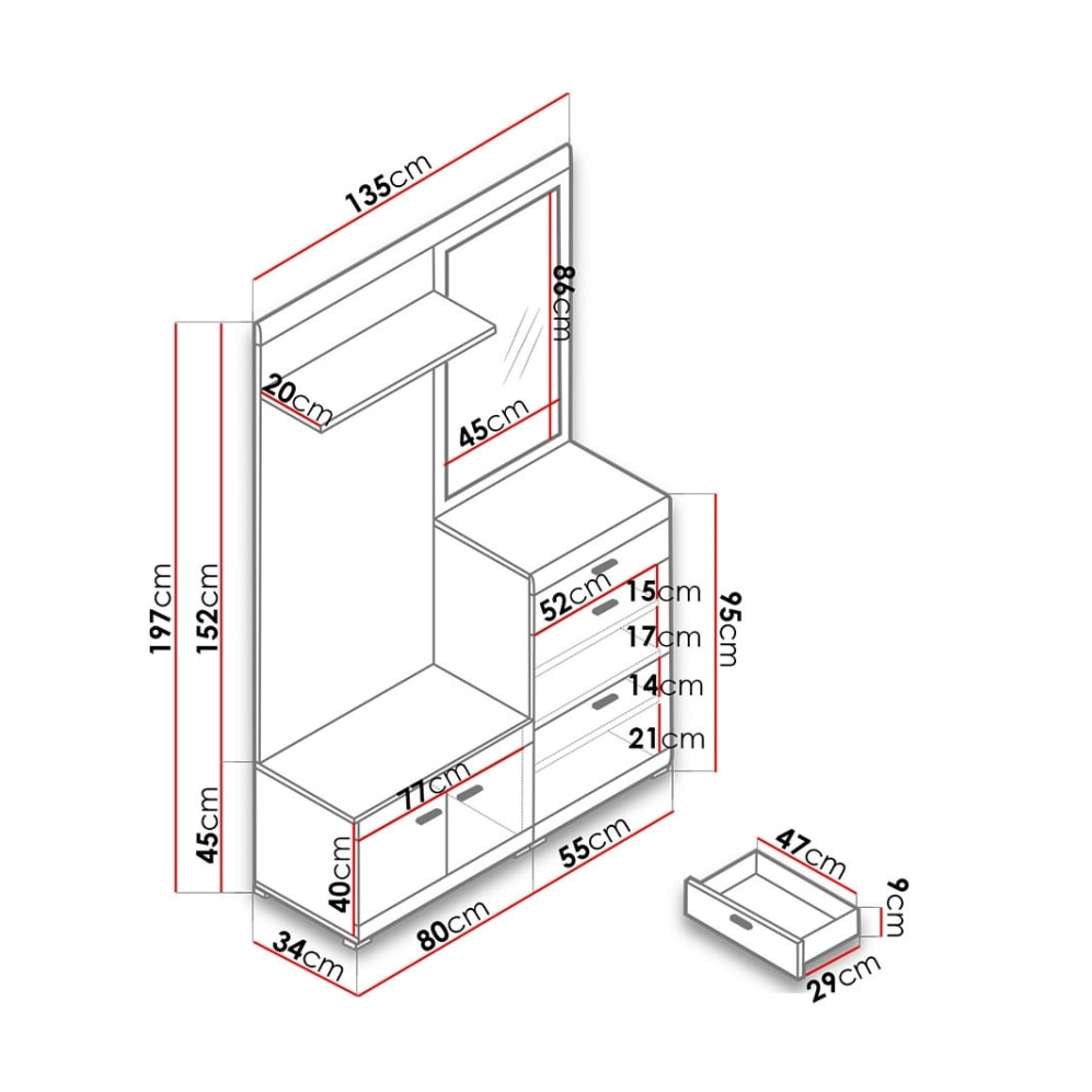 Thea - meuble d'entrée - effet bois et blanc - 135 cm - style scandinave - Bois / Blanc