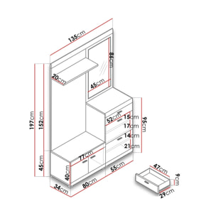 Thea - meuble d'entrée - effet bois et blanc - 135 cm - style scandinave - Bois / Blanc