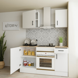 Cucina Componibile Completa Da 160 Cm Moderna con Cassetti Ammortizzati Piedini Regolabili Moduli Pensili Facile Da Installare Bianco Lucido e Rovere