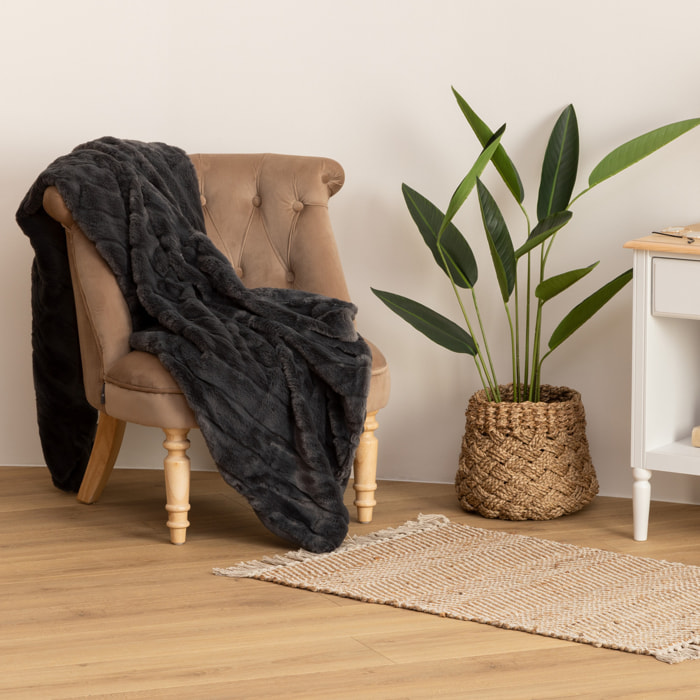 Plaid "Manoir" fausse fourrure gris ardoise 120x160cm