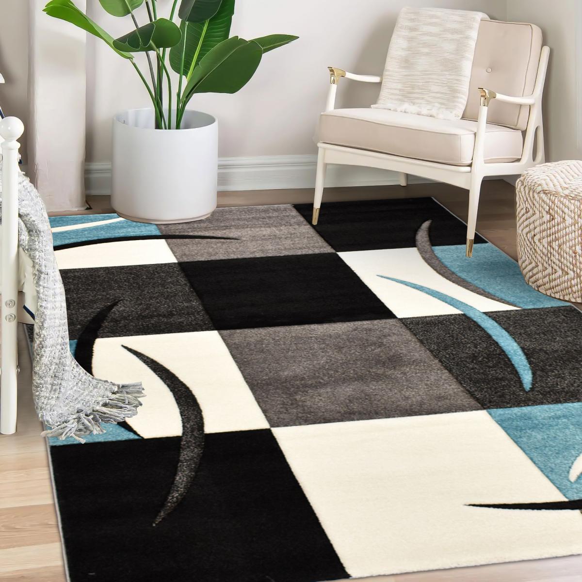 Tapis salon et chambre tissé motif damier TIHO