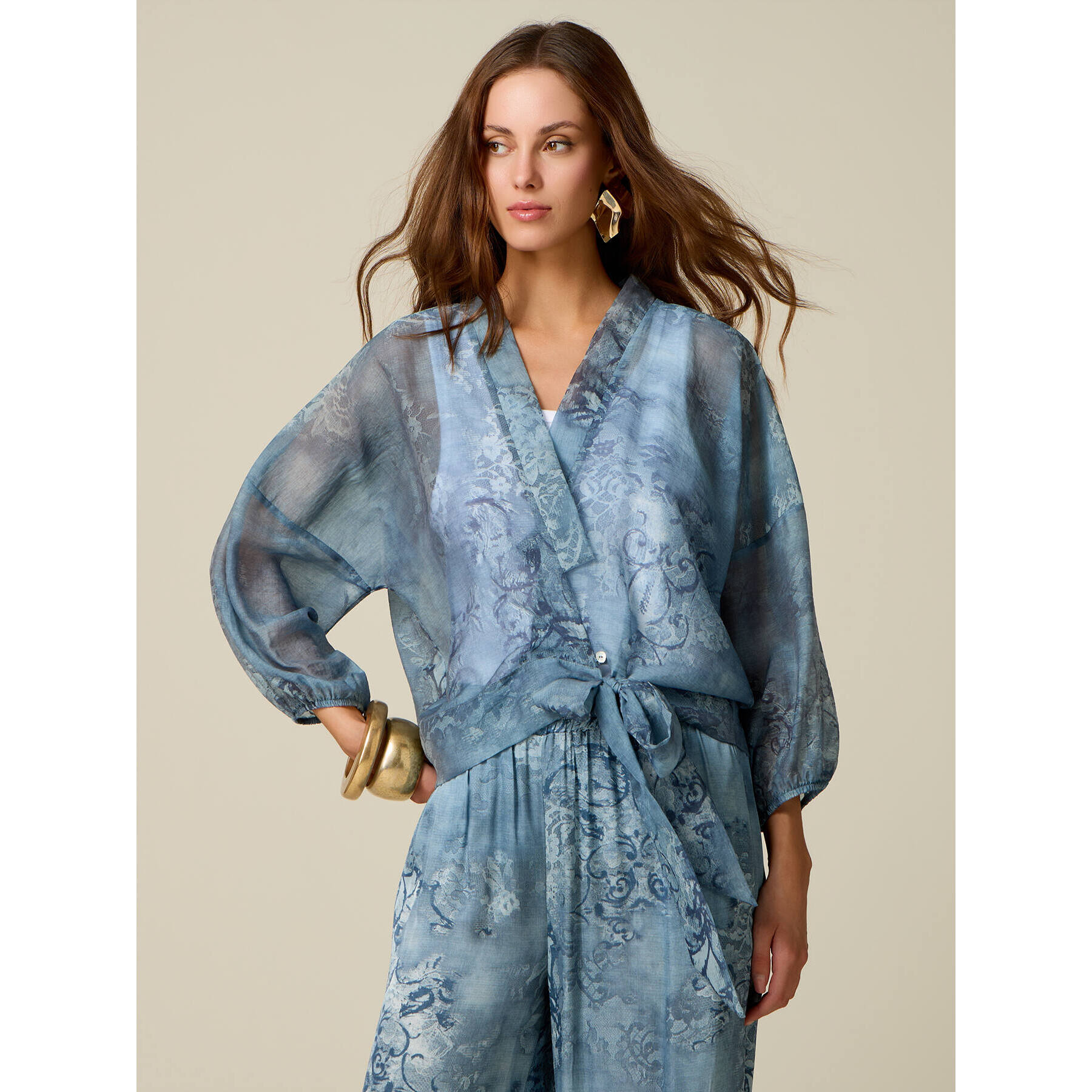 Oltre - Camisa tipo kimono con nudo - Light - blue