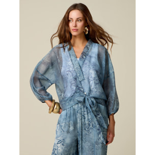 Oltre - Camisa tipo kimono con nudo - Light - blue
