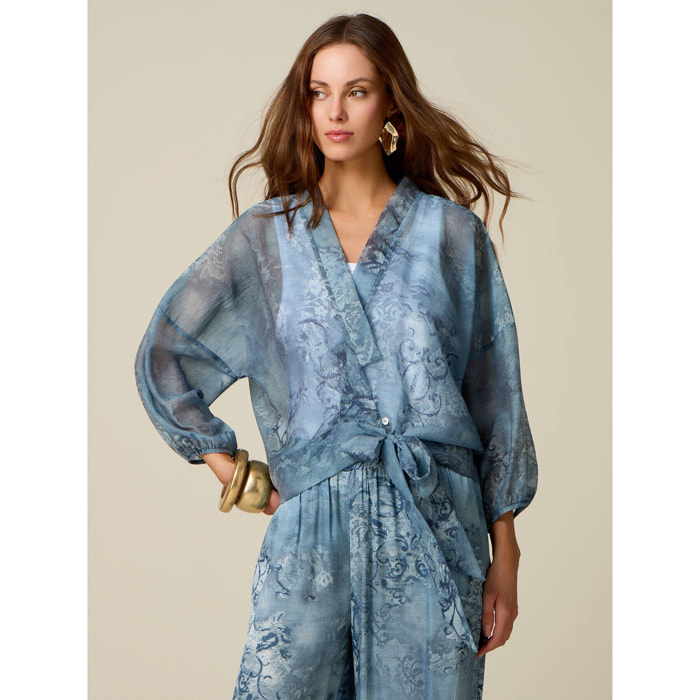 Oltre - Camisa tipo kimono con nudo - Light - blue