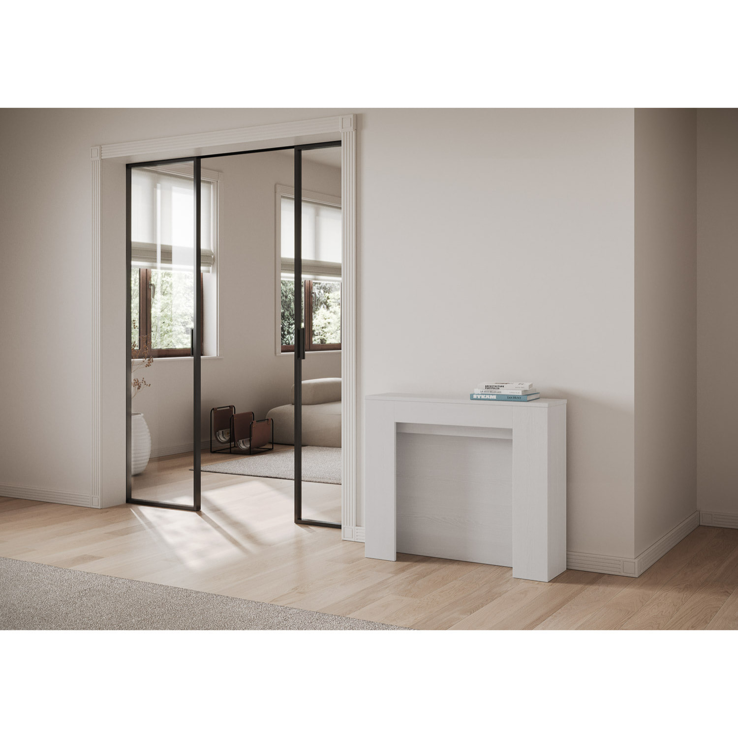 Console extensible 90x42/302 cm Evolve Frêne Blanc rallonges internes