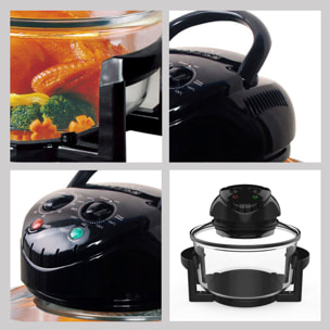 Friggitrice per forno a convezione 6 in 1 1400w, 13L. Friggitrice multifunzione, vaporiera, grill, spiedini... Ciotola in vetro con coperchio, sistema di circolazione dell'aria a 360 gradi.