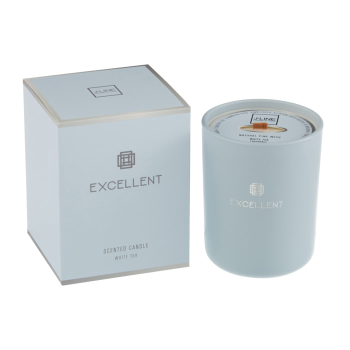 J-Line bougie parfumée Excellent - White Tea - verre - bleu clair – medium – 80H