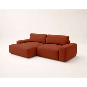 Tama - Canapé d'angle gauche 4 places convertible avec coffre en tissu - Terracotta
