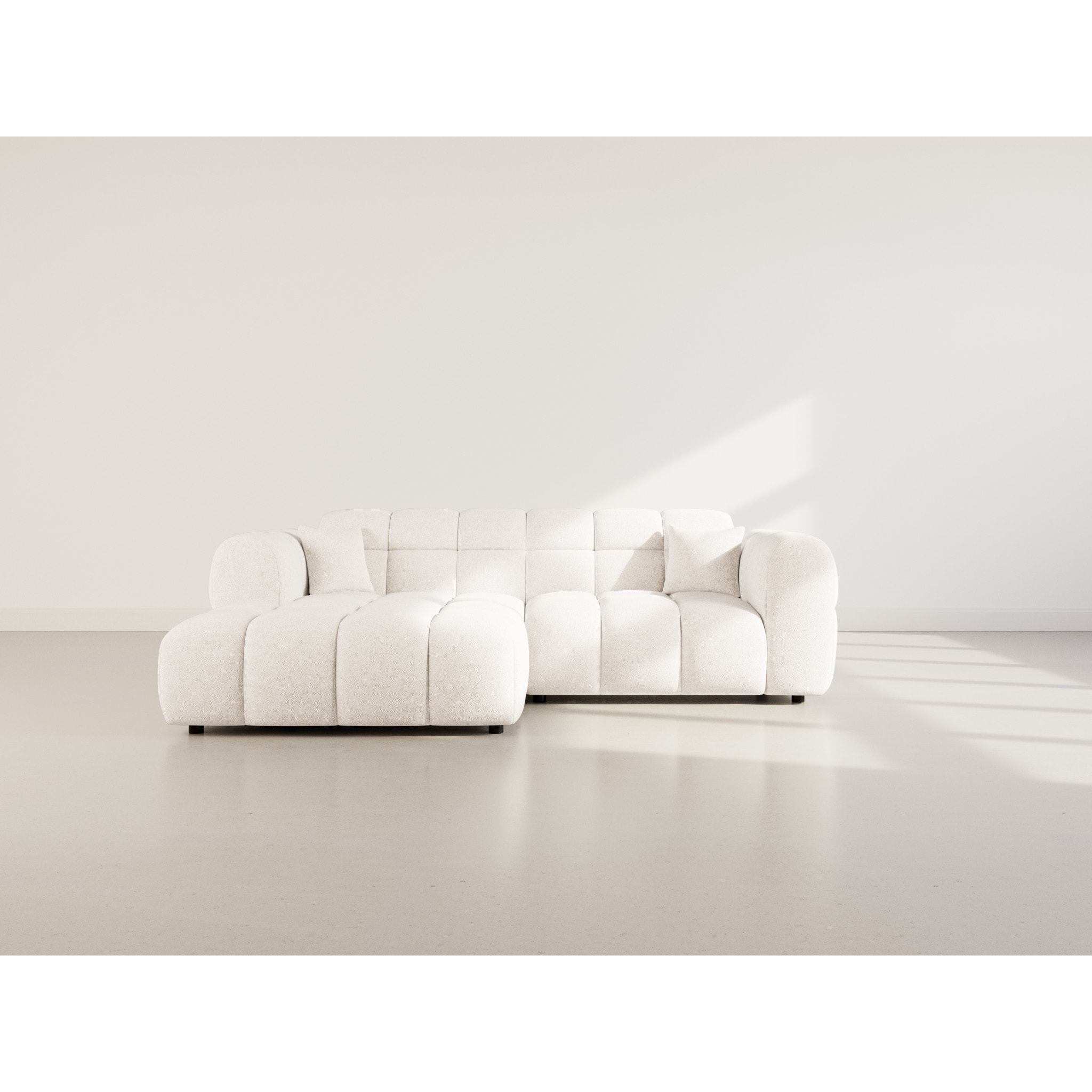 Mini Ray - Canapé d'angle gauche 4 places en tissu texturé - Beige