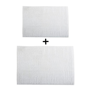 Lot de 2 Tapis de bain Microfibre CHENILLE Blanc 40x60 et 60x90cm MSV