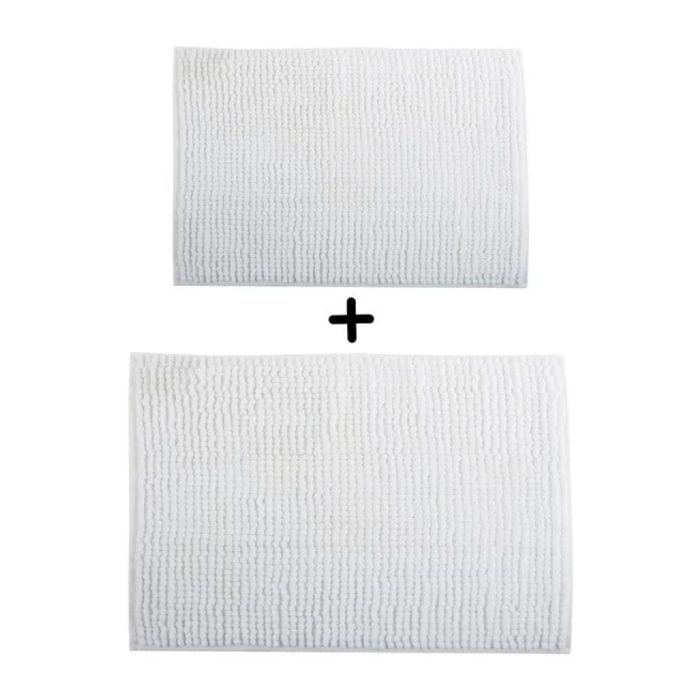 Lot de 2 Tapis de bain Microfibre CHENILLE Blanc 40x60 et 60x90cm MSV