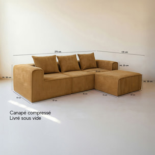 Canapé d'angle compressé en velours cotelé curcuma 4 places COCOON